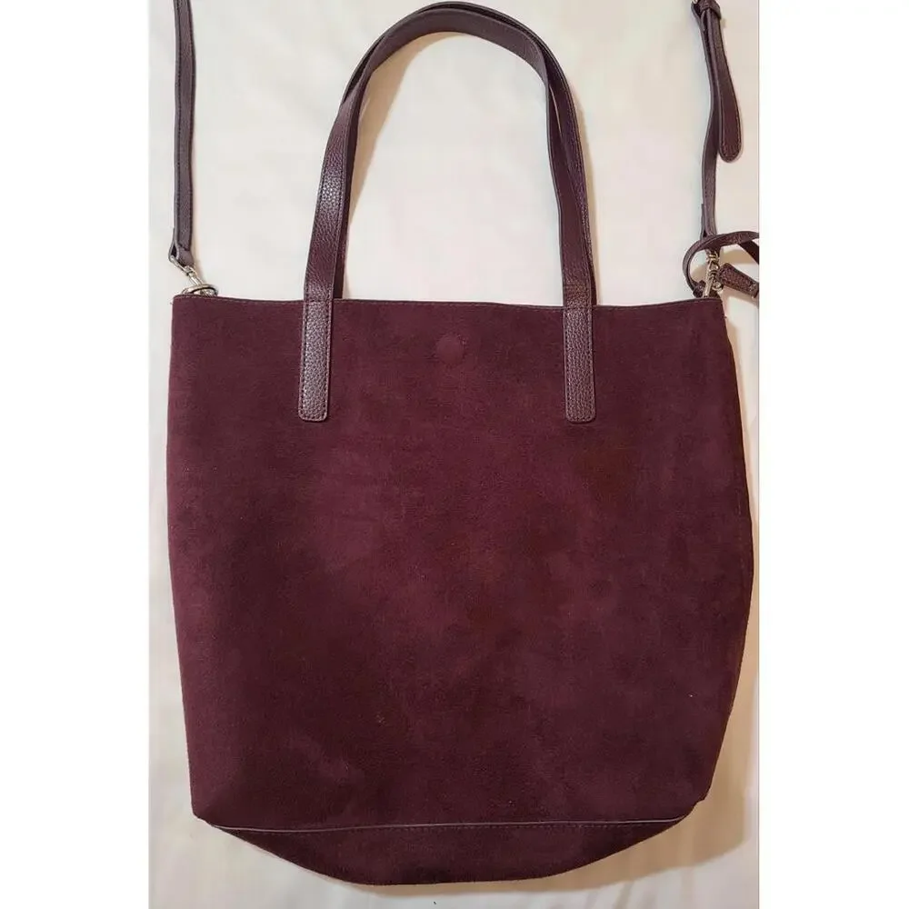 2pk Vegan Suede Tote Sz Medium Equestrian Collegiate Preppy Purple Brown 15x14 - Picture 2 of 13